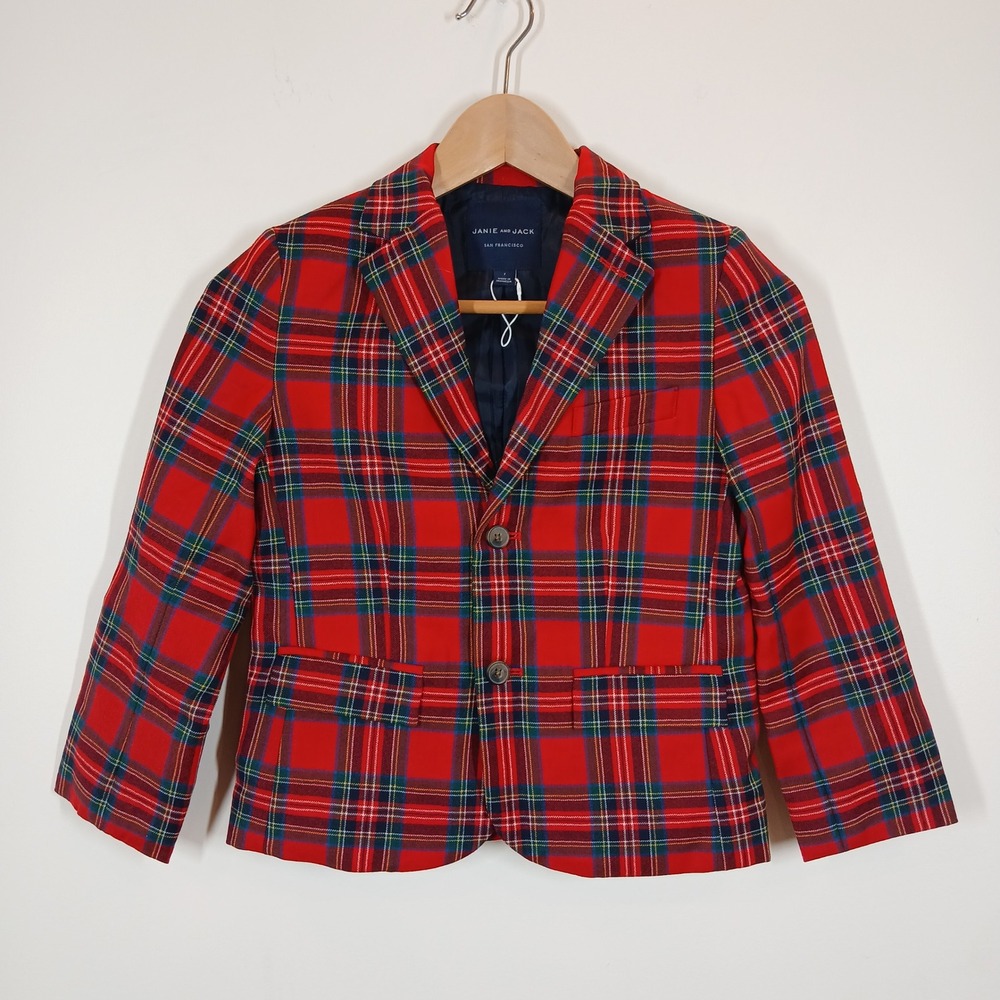Janie and Jack Blazer Girls 7 Red Wool Tartan Plaid Preppy Holiday Equestrian